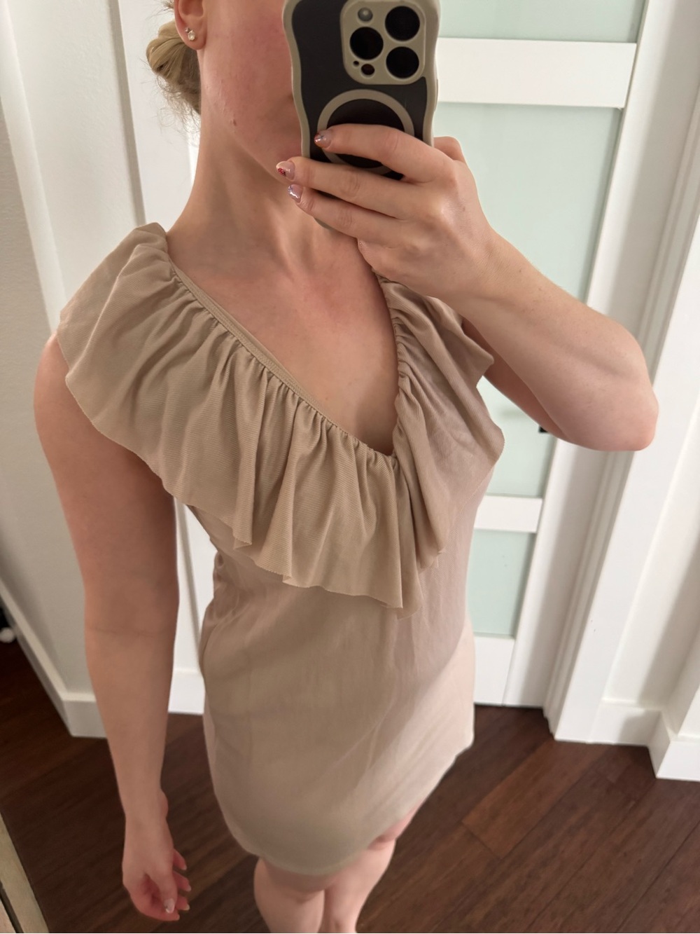 Zara Beige Ruffle Crewneck Tank Top